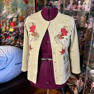 Vintage Breckenridge Snap Front Embroidered Sweatshirt Cardigan Size Small